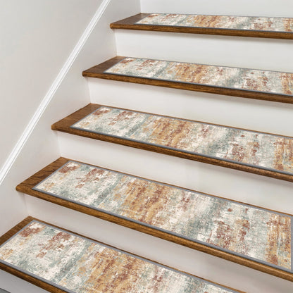 KUETH Stair Treads 15 Pcs 8"x30" Self-Adhesive Non-Slip Carpet for Wood Steps, Washable Rubber Backing Indoor Safety Mats for Kids & Pets