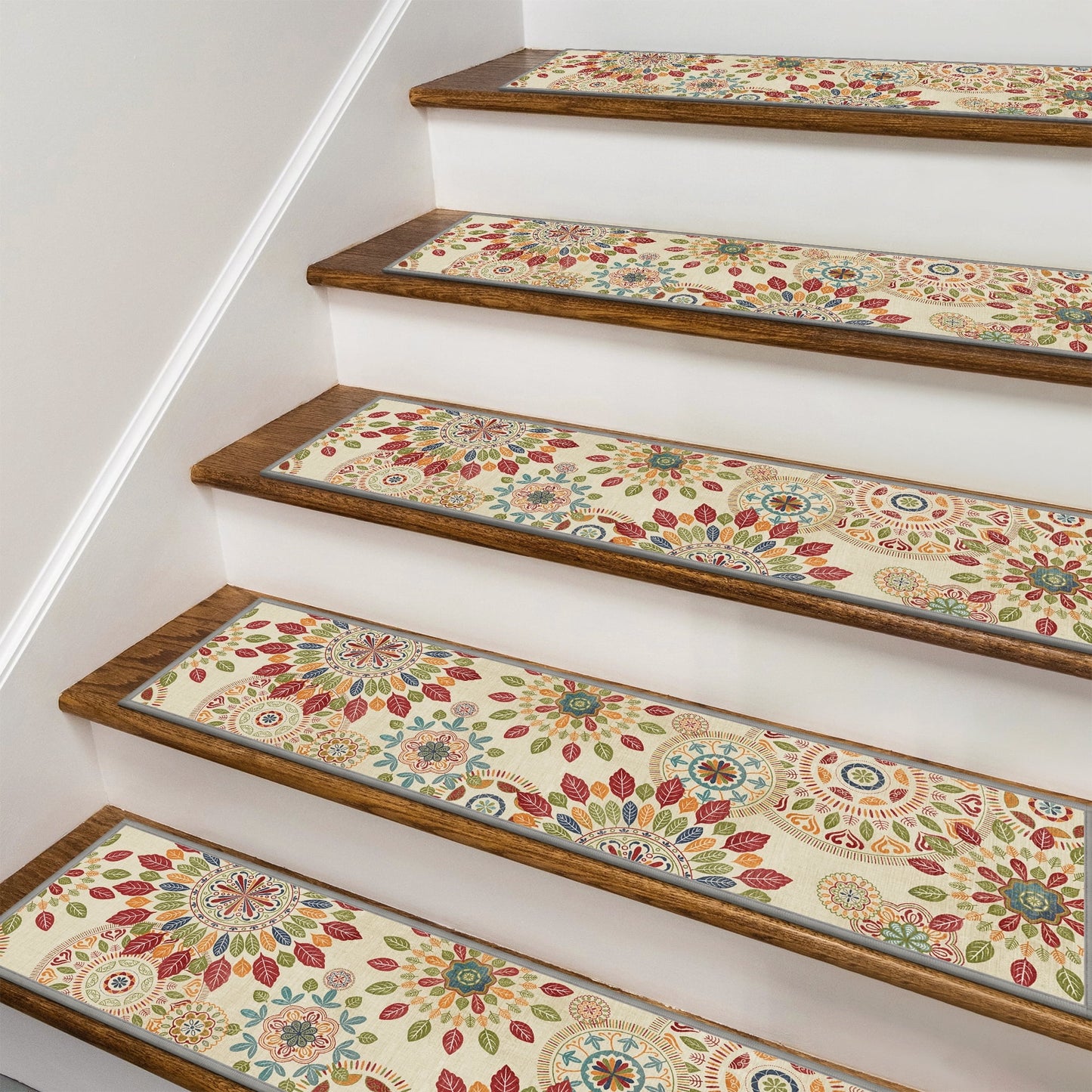 KUETH Stair Treads Non Slip 15 PCS, 8" X 30" Edging Stair Runner for Wooden Steps Indoor, Resistant Stair Rugs with Reusable Rubber Adhesive Backing, Residue Free Mat for Kids, Elders, Pets