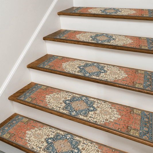 KUETH Stair Treads 15 Pcs 8"x30" Self-Adhesive Non-Slip Carpet for Wood Steps, Washable Rubber Backing Indoor Safety Mats for Kids & Pets