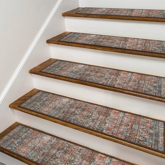 KUETH Stair Treads Non Slip 15 PCS, 8" X 30" Edging Stair Runner for Wooden Steps Indoor, Resistant Stair Rugs with Reusable Rubber Adhesive Backing, Residue Free Mat for Kids, Elders, Pets