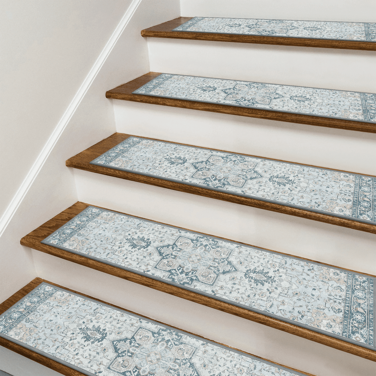 KUETH Stair Treads 4 Pcs 8"x30" Self-Adhesive Non-Slip Carpet for Wood Steps, Washable Rubber Backing Indoor Safety Mats for Kids & Pets