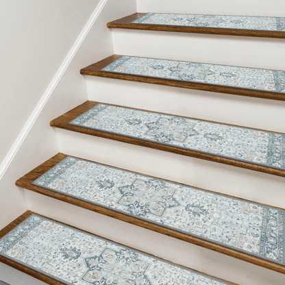 KUETH Stair Treads 4 Pcs 8"x30" Self-Adhesive Non-Slip Carpet for Wood Steps, Washable Rubber Backing Indoor Safety Mats for Kids & Pets