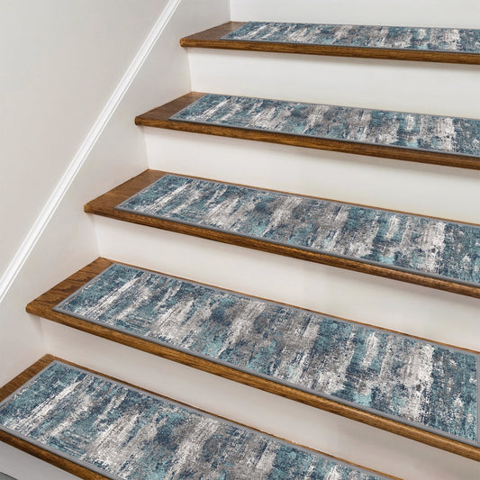 KUETH Stair Treads 7 Pcs 8"x30" Self-Adhesive Non-Slip Carpet for Wood Steps, Washable Rubber Backing Indoor Safety Mats for Kids & Pets