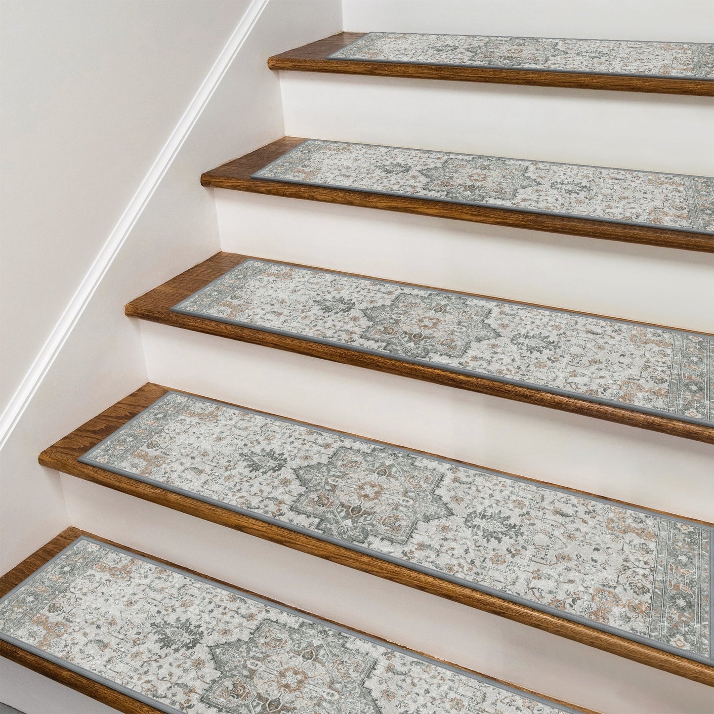 KUETH Stair Treads 7 Pcs 8"x30" Self-Adhesive Non-Slip Carpet for Wood Steps, Washable Rubber Backing Indoor Safety Mats for Kids & Pets