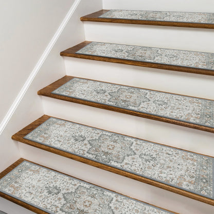 KUETH Stair Treads 7 Pcs 8"x30" Self-Adhesive Non-Slip Carpet for Wood Steps, Washable Rubber Backing Indoor Safety Mats for Kids & Pets