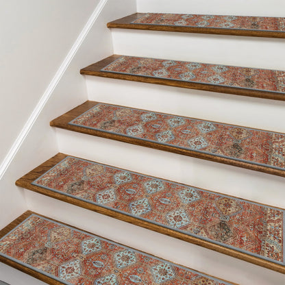 KUETH Stair Treads 15 Pcs 8"x30" Self-Adhesive Non-Slip Carpet for Wood Steps, Washable Rubber Backing Indoor Safety Mats for Kids & Pets