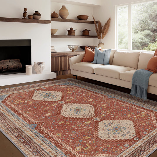 KUETH Vintage Polyester Red Runner Rug, 3' x 5', Anti-Slip