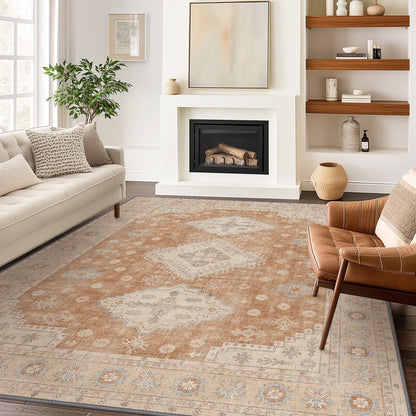 KUETH Vintage Tribal Distressed Brick Low Pile Area Rug, 8'x10', Machine Washable, Non-slip