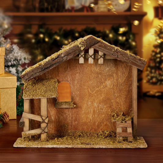 KUETH Christmas Decorations Manger Scenes for Inside 7 Inch Scale Holy Family Wooden Nativity Stable Desk Decoration Collectable