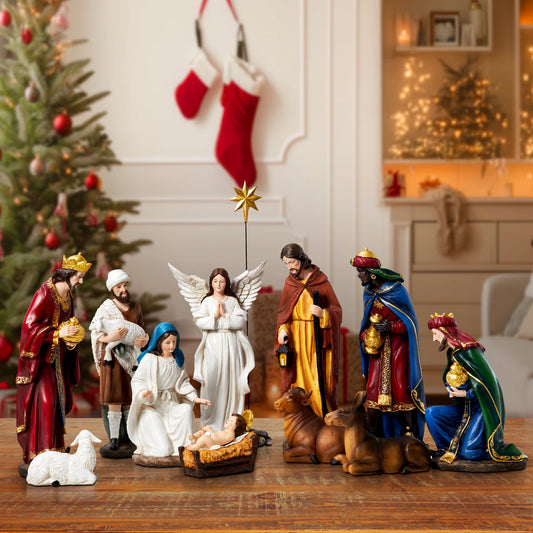 KUETH Christmas Nativity Set Scene Christmas Ornament Religious Decorations Indoor Holiday Gift 13 Pieces 11 Inch