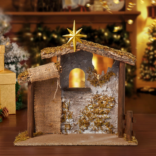 KUETH Nativity Set Fabric Wooden Stable Creche for Christmas Nativity Set 7.9 Inch