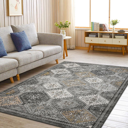 KUETH 5x7 Area Rugs for Living Room Bedroom, Machine Washable Stain Resistant Non-Shed Carpet, Low Pile Mat with Non Slip Backing