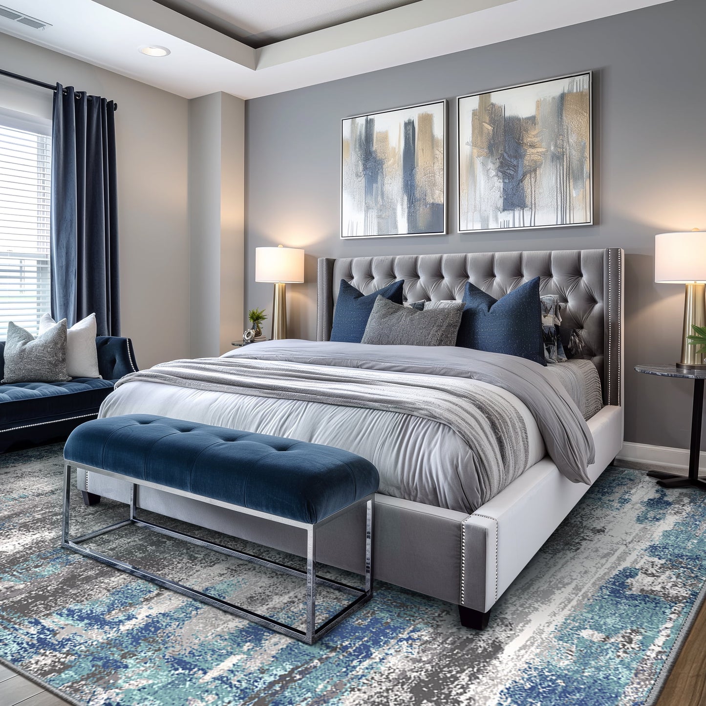 KUETH Area Rugs for Bedroom 6x9 Abstract Machine Washable Vintage Rugs Distressed Modern Print Throw Rug for Living Room Aesthetic, Non Slip Carpet with Gripper