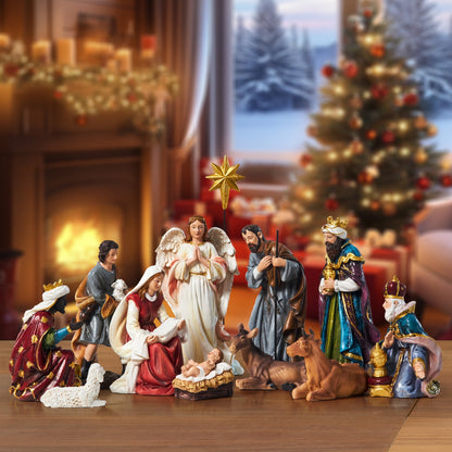 KUETH Nativity Sets for Christmas Indoor Nativity Scene Set Resin Figurine Christmas Ornament Religious Table Holidays Decor Gifts 13 Pieces 7.9 Inch