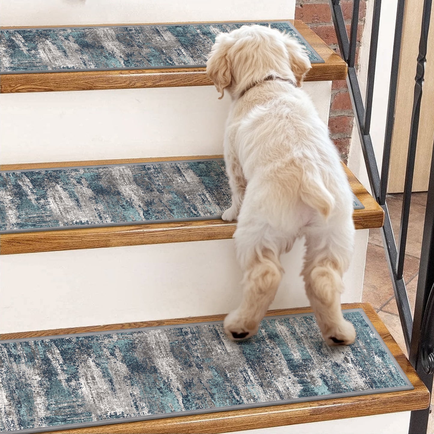 KUETH Stair Treads 15 Pcs 8"x30" Self-Adhesive Non-Slip Carpet for Wood Steps, Washable Rubber Backing Indoor Safety Mats for Kids & Pets