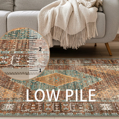 KUETH Area Rug - 2'x6' Machine Washable Runner Rugs, Non-Slip Vintage Mat for Living Room, Entryway Bedroom Kitchen and Corridor, Brick-red