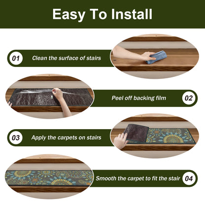 KUETH Stair Treads Non Slip 15 PCS, 8" X 30" Edging Stair Runner for Wooden Steps Indoor, Resistant Stair Rugs with Reusable Rubber Adhesive Backing, Residue Free Mat for Kids, Elders, Pets