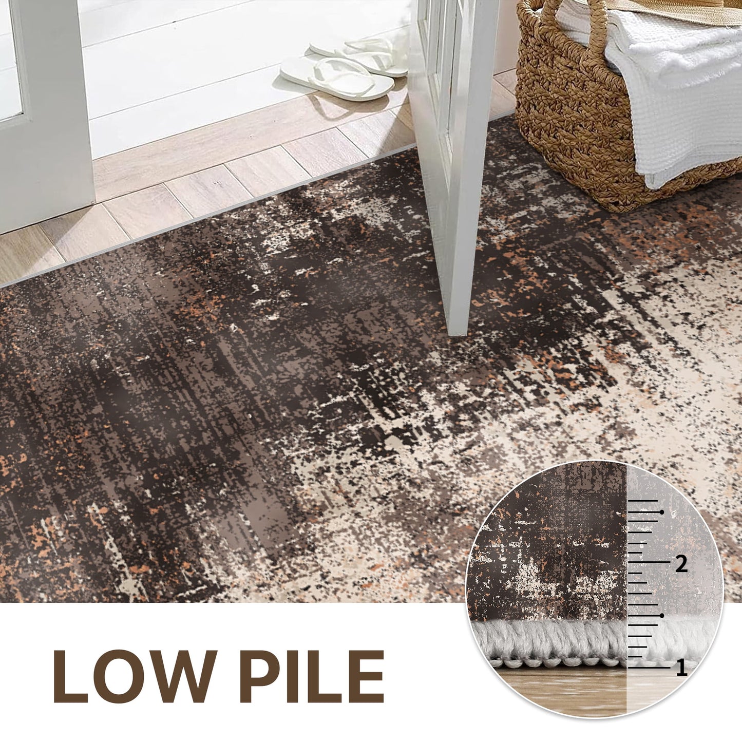 KUETH 8x10 Area Rugs for Living Room Bedroom, Machine Washable Rug Stain Resistant Non-Shed Carpet, Low Pile Mat with Non Slip Backing
