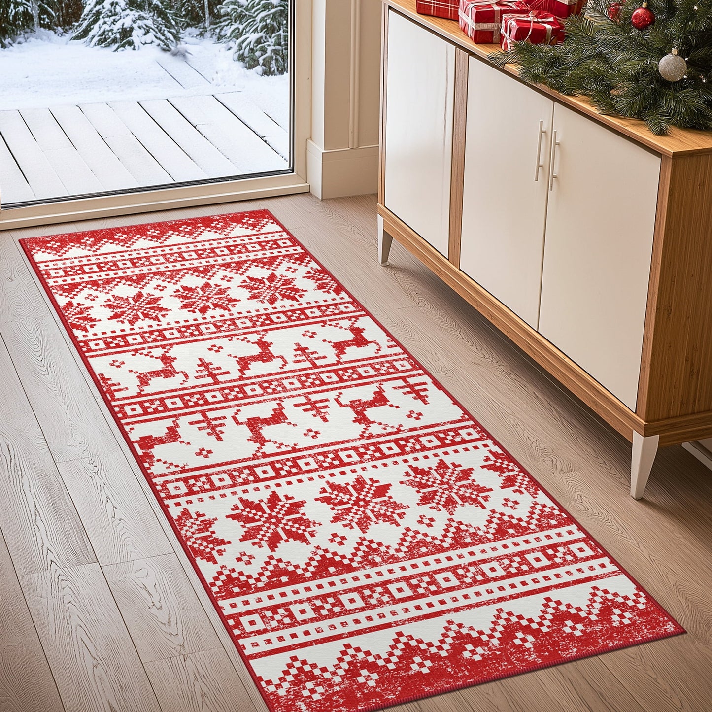 KUETH 2X5 Area Rugs Christmas Rug, Machine Washable Rug, Christmas Area Rugs for Livingroom, Ultra-thin Printed Christmas Rugs Decor, Non Slip Runner Rug, Low Pile for Bedroom