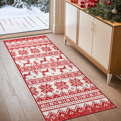 KUETH 2X5 Area Rugs Christmas Rug, Machine Washable Rug, Christmas Area Rugs for Livingroom, Ultra-thin Printed Christmas Rugs Decor, Non Slip Runner Rug, Low Pile for Bedroom