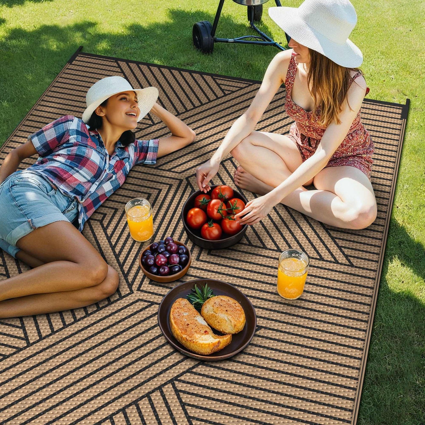 KUETH 9'x 12' Outdoor Rug Plastic Foldable Waterproof Outside Carpet UV Resistant Patio RV Deck Mat,Black Brown