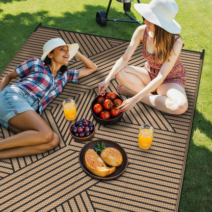 KUETH 9'x 12' Outdoor Rug Plastic Foldable Waterproof Outside Carpet UV Resistant Patio RV Deck Mat,Black Brown