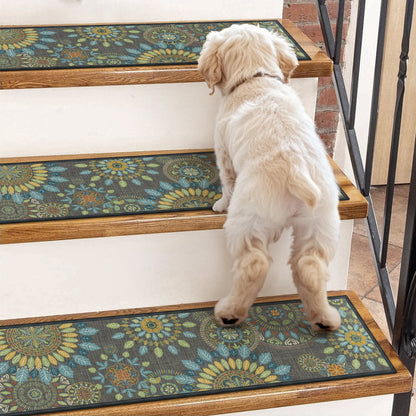 KUETH Stair Treads Non Slip 15 PCS, 8" X 30" Edging Stair Runner for Wooden Steps Indoor, Resistant Stair Rugs with Reusable Rubber Adhesive Backing, Residue Free Mat for Kids, Elders, Pets