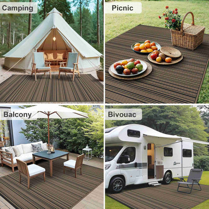 KUETH 6'x 9' Outdoor Waterproof Rug Camping Mat Patio Carpet,Black&Brown