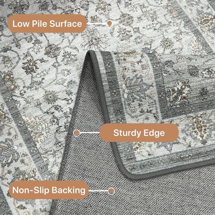 KUETH 8x10 Area Rugs for Bedroom Living Room, Machine Washable Print Soft Floor Cover, Vintage Stain Resistant Aesthetic Apricot Carpet, Medium Pile Mat with Non Slip Rubber Backing