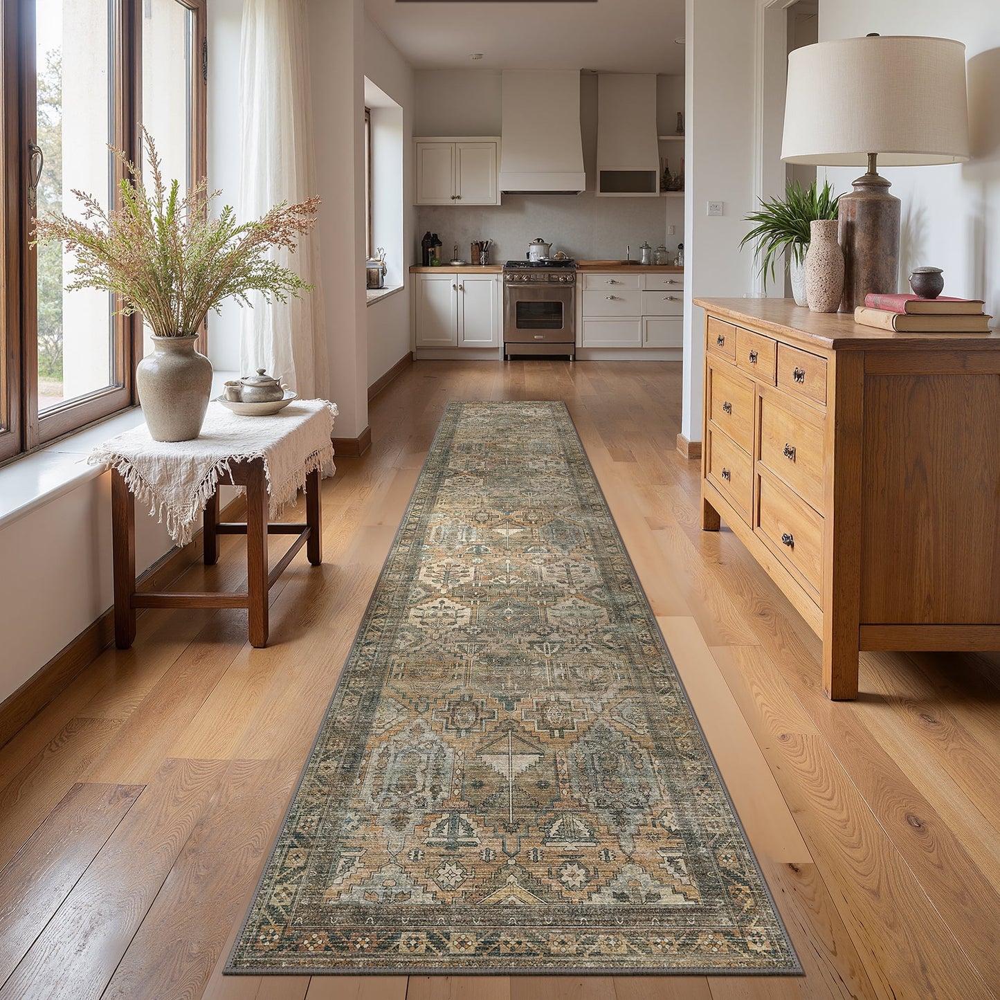KUETH Area Rug 2'x7' Non Slip Hallway Runner Rug, Machine Washable Vintage Low Pile Rugs for Living Room, Entryway, Bedroom, Kitchen and Corridor