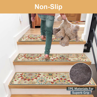 KUETH Stair Treads Non Slip 15 PCS, 8" X 30" Edging Stair Runner for Wooden Steps Indoor, Resistant Stair Rugs with Reusable Rubber Adhesive Backing, Residue Free Mat for Kids, Elders, Pets