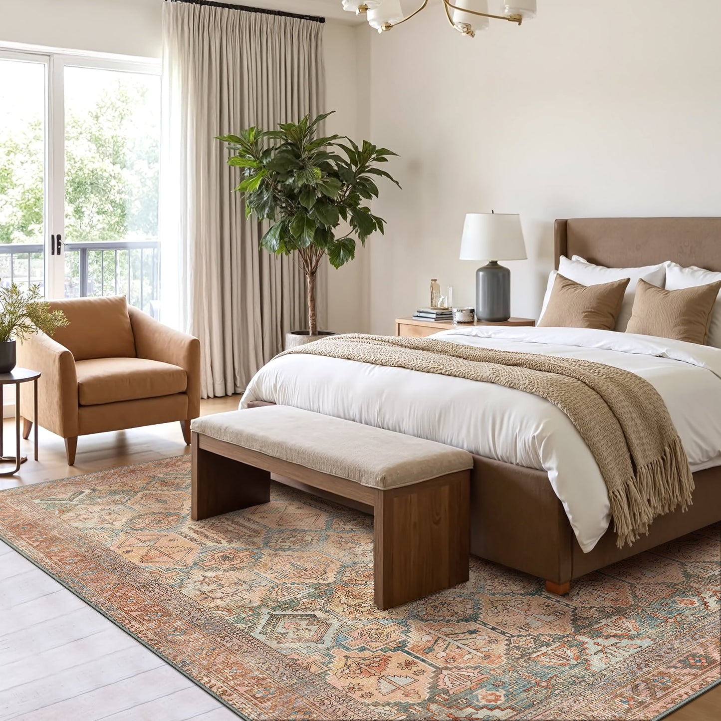 KUETH 8x10 Area Rugs for Living Room Bedroom, Machine Washable Stain Resistant Non-Shed Carpet,, Low Pile Mat with Non Slip Backing