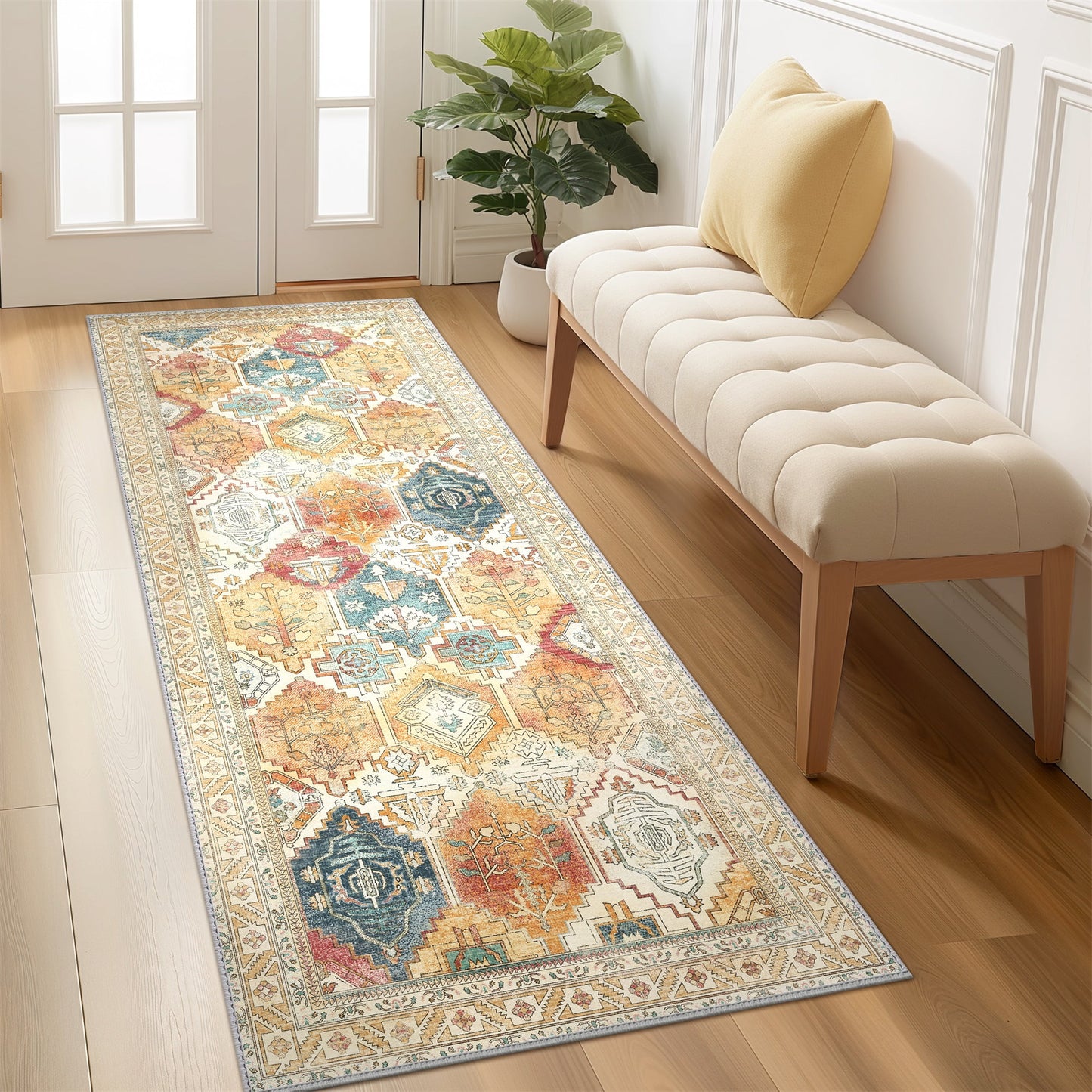 KUETH Area Rugs for Living Room, Large Washable Rug with Non Slip, Ultra Thin Rug for Bedroom,Kitchen,Dorm,Playroom, Clear Vintage Print Area Rugs