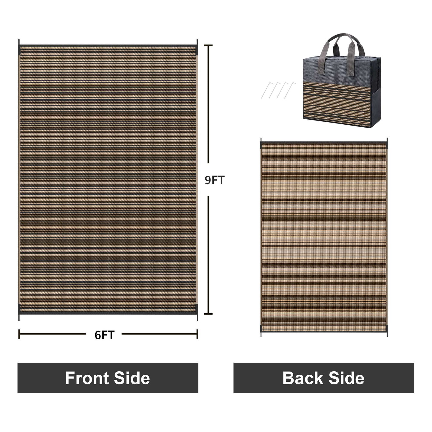 KUETH 6'x 9' Outdoor Waterproof Rug Camping Mat Patio Carpet,Black&Brown