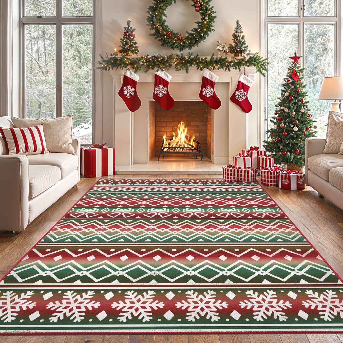 KUETH 8X10 Area Rugs Christmas Rug, Machine Washable Rug, Christmas Area Rugs for Livingroom, Ultra-thin Printed Christmas Rugs Decor, Non Slip Rug, Low Pile Carpet for Bedroom