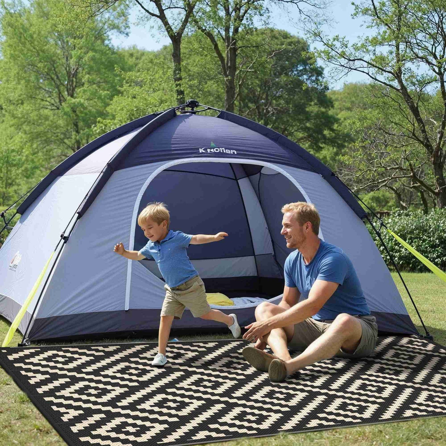 KUETH 6'x 9'Outdoor Waterproof Rug Camping Mat Patio Carpet,Black & Beige