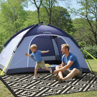 KUETH 6'x 9'Outdoor Waterproof Rug Camping Mat Patio Carpet,Black & Beige