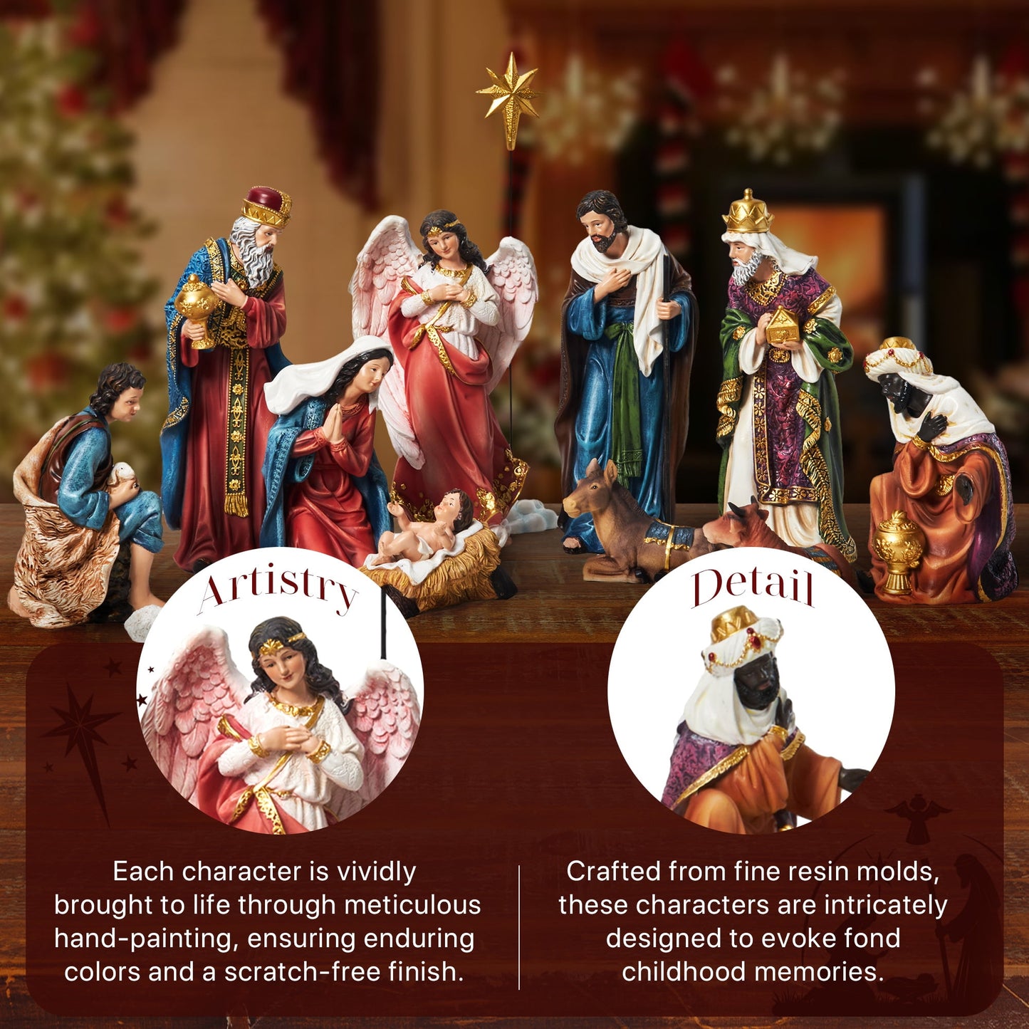 KUETH Indoor Nativity Set Christmas Nativity Scene Holiday Family Gift Religious Decorations 13 Pieces 5.9 inch