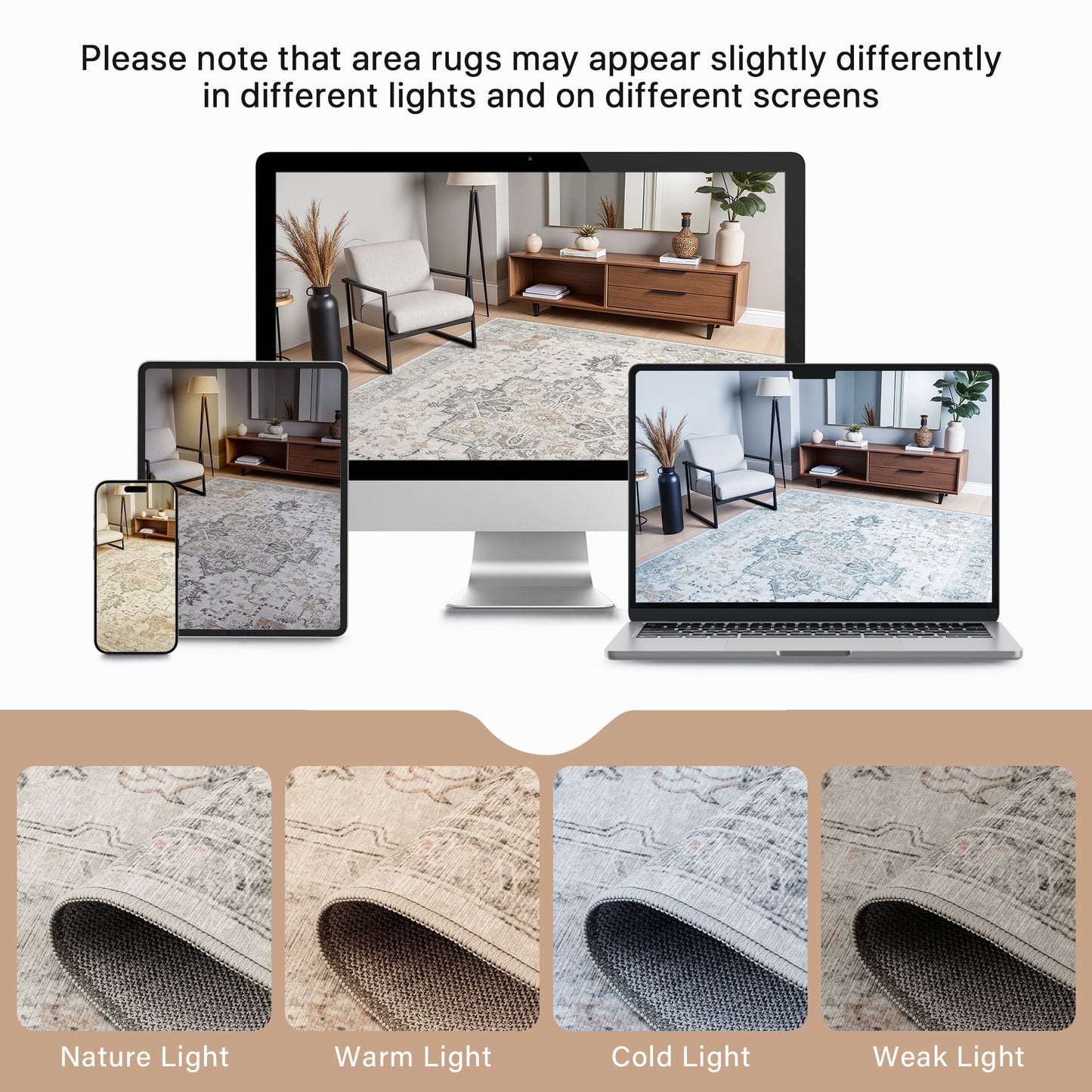 KUETH Modern Area Rug 2x7 Non Slip Hallway Runner Rug, Low Pile Machine Washable Rugs for Entryway, Hallway, Kitchen and Corridor, Light Taupe Brown