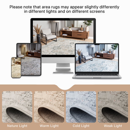 KUETH Modern Area Rug 2x7 Non Slip Hallway Runner Rug, Low Pile Machine Washable Rugs for Entryway, Hallway, Kitchen and Corridor, Light Taupe Brown