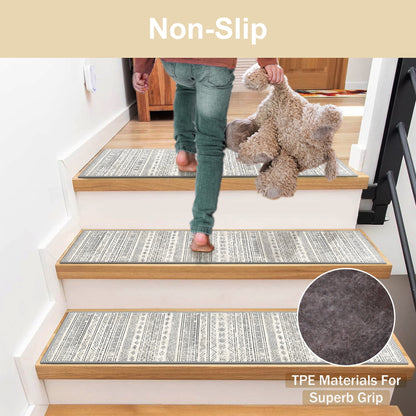 KUETH Stair Treads Non Slip 15 PCS, 8" X 30" Edging Stair Runner for Wooden Steps Indoor, Resistant Stair Rugs with Reusable Rubber Adhesive Backing, Residue Free Mat for Kids, Elders, Pets