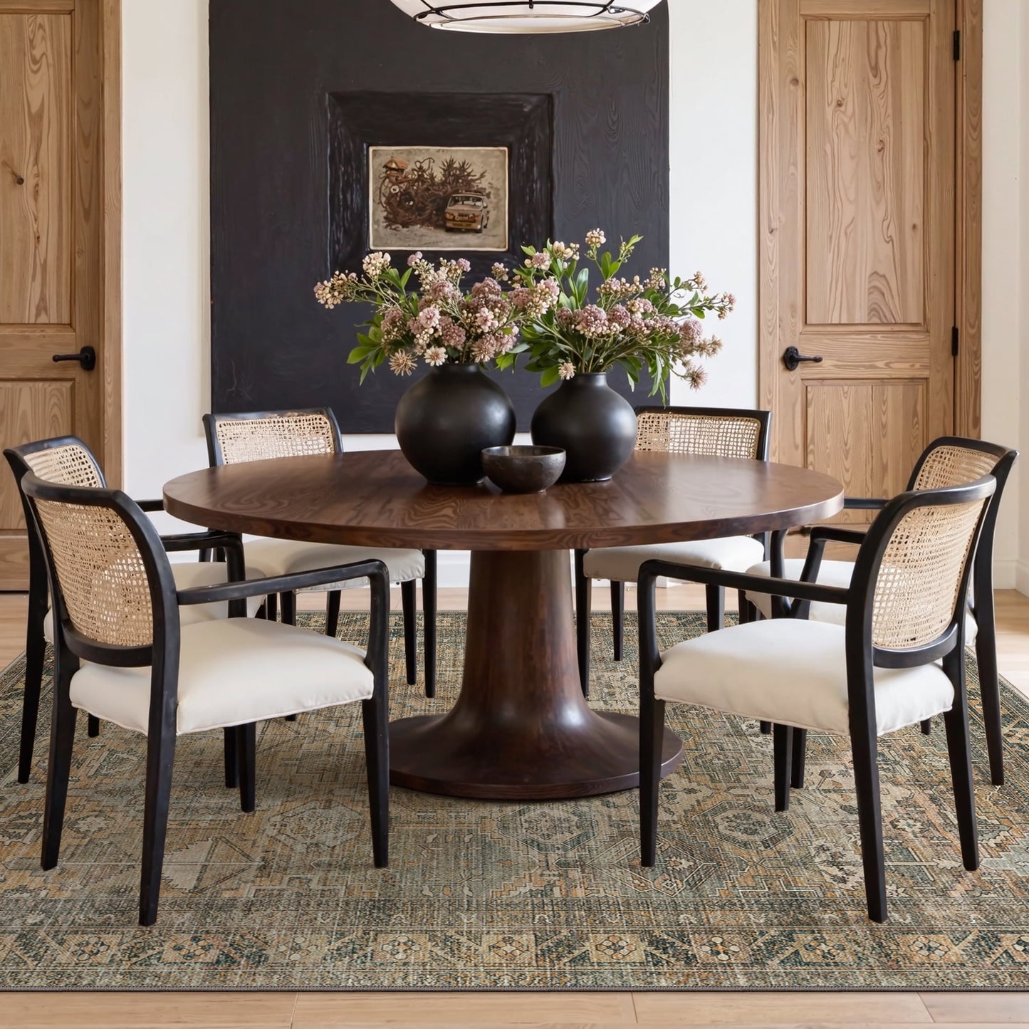 KUETH 3'x5' Area Rugs for Living Room, Non Slip Machine Washable Vintage Indoor Rug, Low Pile Chenille Print Rug for Bedroom Dining Room Home Office