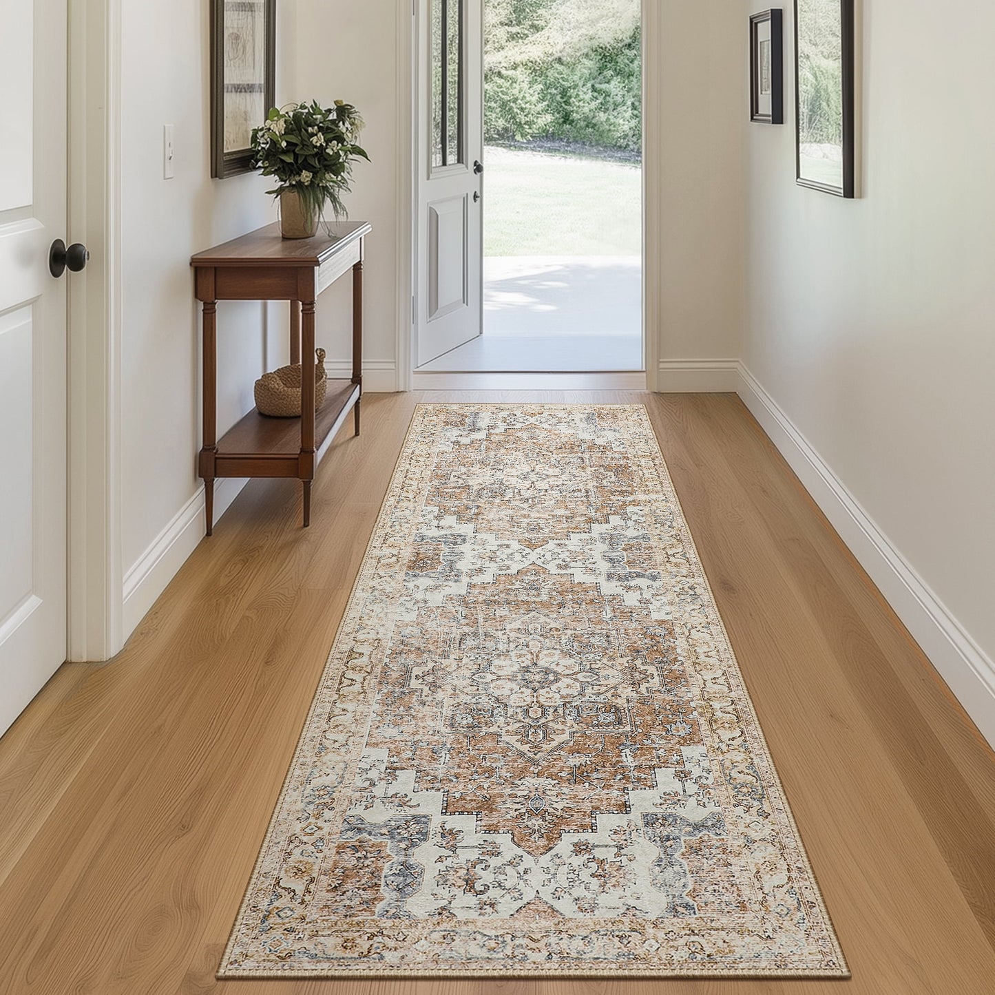 KUETH Modern Area Rug 2x6 Non Slip Hallway Runner Rug, Low Pile Machine Washable Rugs for Entryway, Hallway, Kitchen and Corridor, Orange