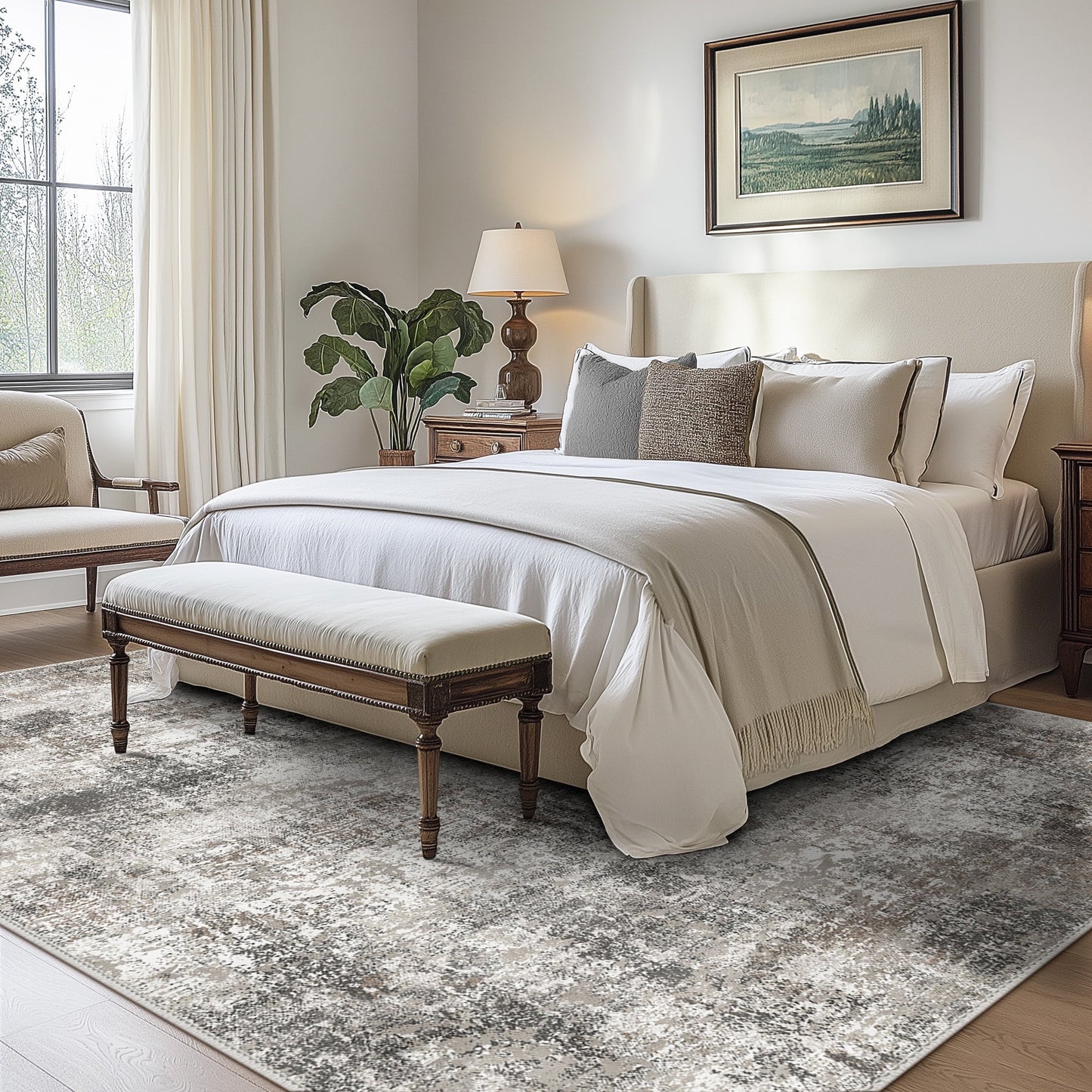 KUETH 6'x9' Area Rugs for Living Room, Non Slip Machine Washable Vintage Indoor Rug, Low Pile Print Rug for Bedroom Dining Room Home Office