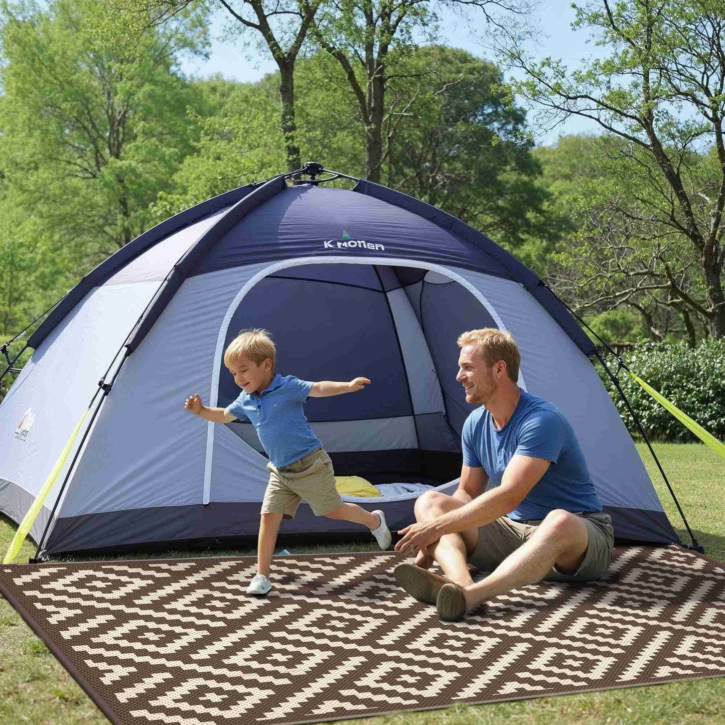 KUETH 5' x 8' Outdoor Waterproof Rug Camping Mat Patio Carpet,COFFEE & BEIGE
