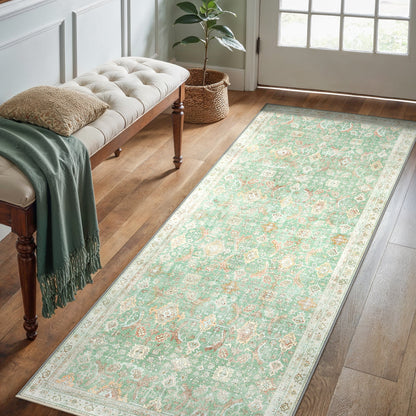 KUETH 2'x7' Area Rugs for Living Room, Non Slip Machine Washable Vintage Indoor Rug, Ultra Thin Chenille Print Rug for Bedroom Dining Room Home Office