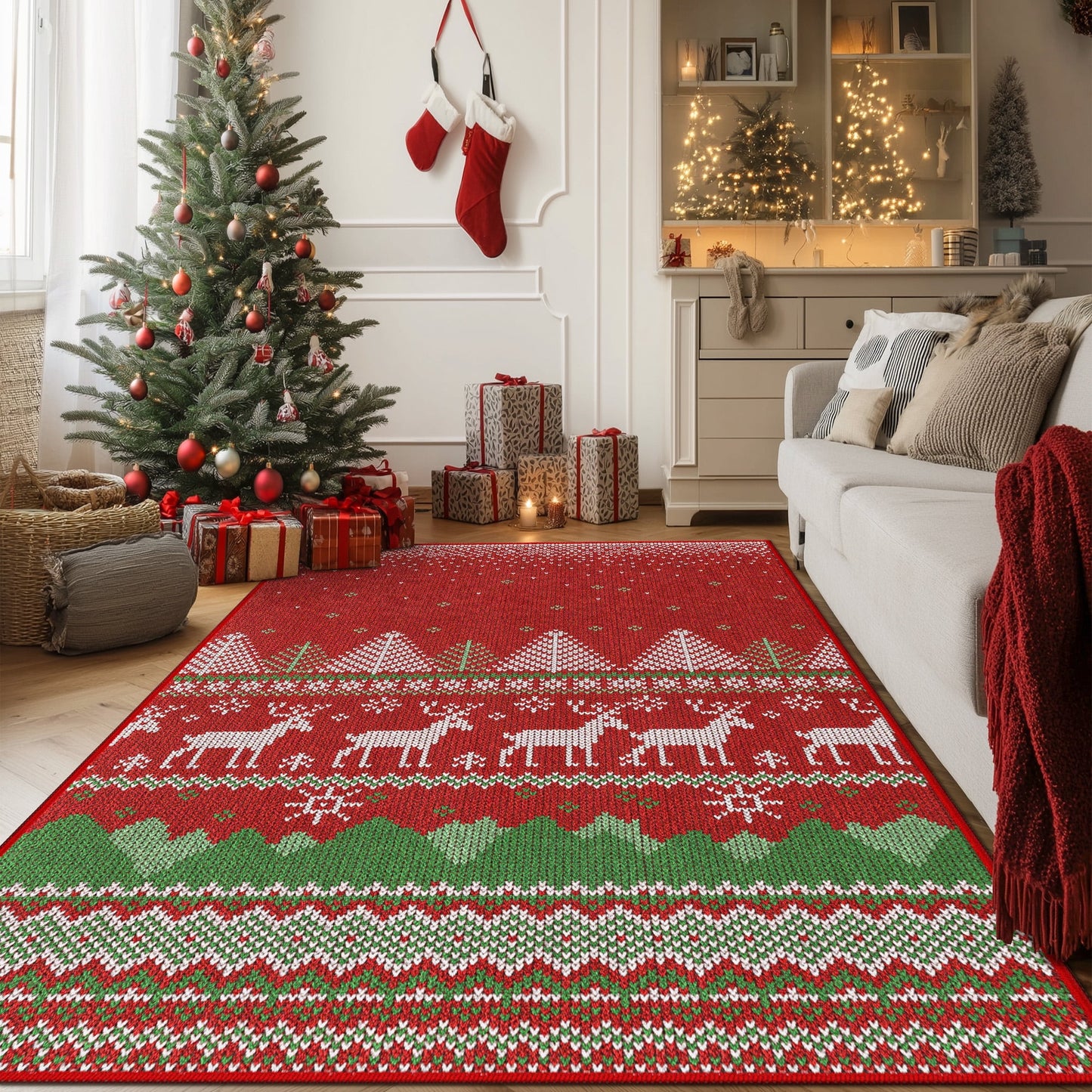 KUETH 3X5 Area Rugs Christmas Rug, Machine Washable Rug, Christmas Area Rugs for Livingroom, Ultra-thin Printed Christmas Rugs Decor, Non Slip Runner Rug, Low Pile for Bedroom