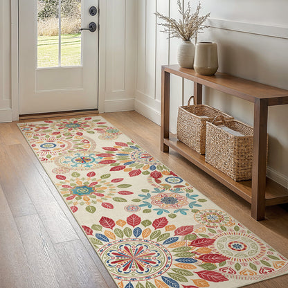 KUETH 2'x7' Area Rugs for Living Room, Non Slip Machine Washable Vintage Indoor Rug, Ultra Thin Chenille Print Rug for Bedroom Dining Room Home Office