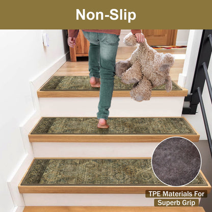 KUETH Stair Treads for Wooden Steps 15 Pack 8"x30" Non-Slip Self Adhesive Carpet Stair Treads Indoor Rubber Backing Washable Stair Runners Safety Mats for Kids and Pets