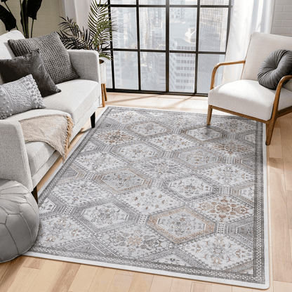 KUETH Area Rugs 3x5 Machine Washable Hallway Runner Rug, Non-Slip Low Pile Soft Rugs for Living Room, Entryway, Bedroom, Kitchen, Gray